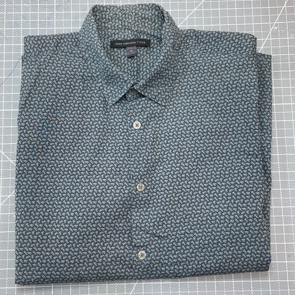 John Varvatos short sleeve button down in a cute teal pattern - Picture 2 of 5